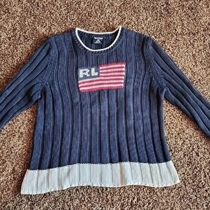 Vintage Ralph Lauren Polo Jeans Sweater Women's Size XLarge Flag 100% Cotton USA